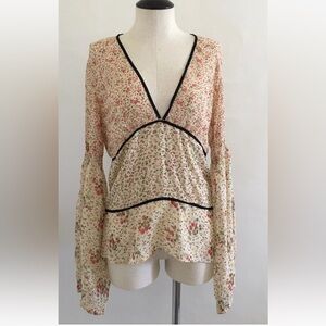 DKNY Silk Floral Dress with Black Accents